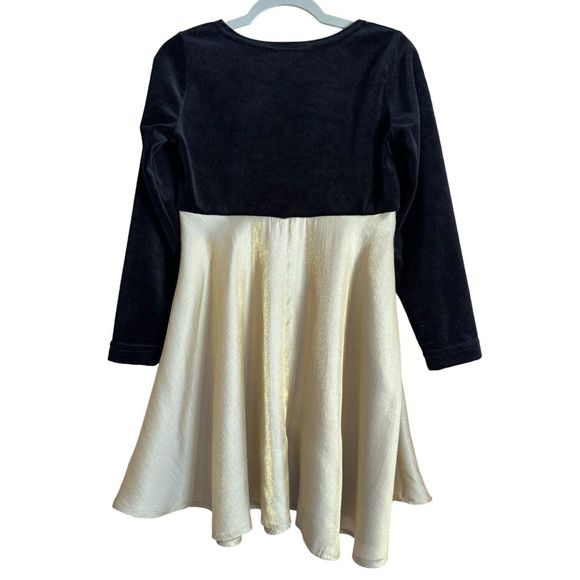 Vintage Pssst Girls 6X Black Velvet Bodice Dress with Shiny Gold Satin Skirt Bow - Picture 9 of 9